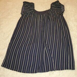 Honey Punch Dark Blue Vertical White Stripes Short-sleeved Mini Dress Size Small
